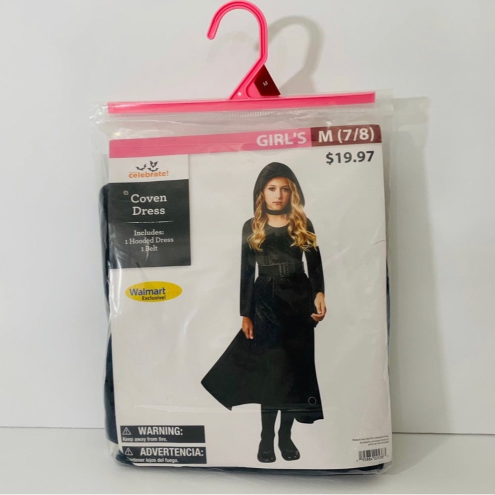 🆕Way To Celebrate! Girls Coven Hooded Dress Halloween Costume Sz: Girls Med 7/8